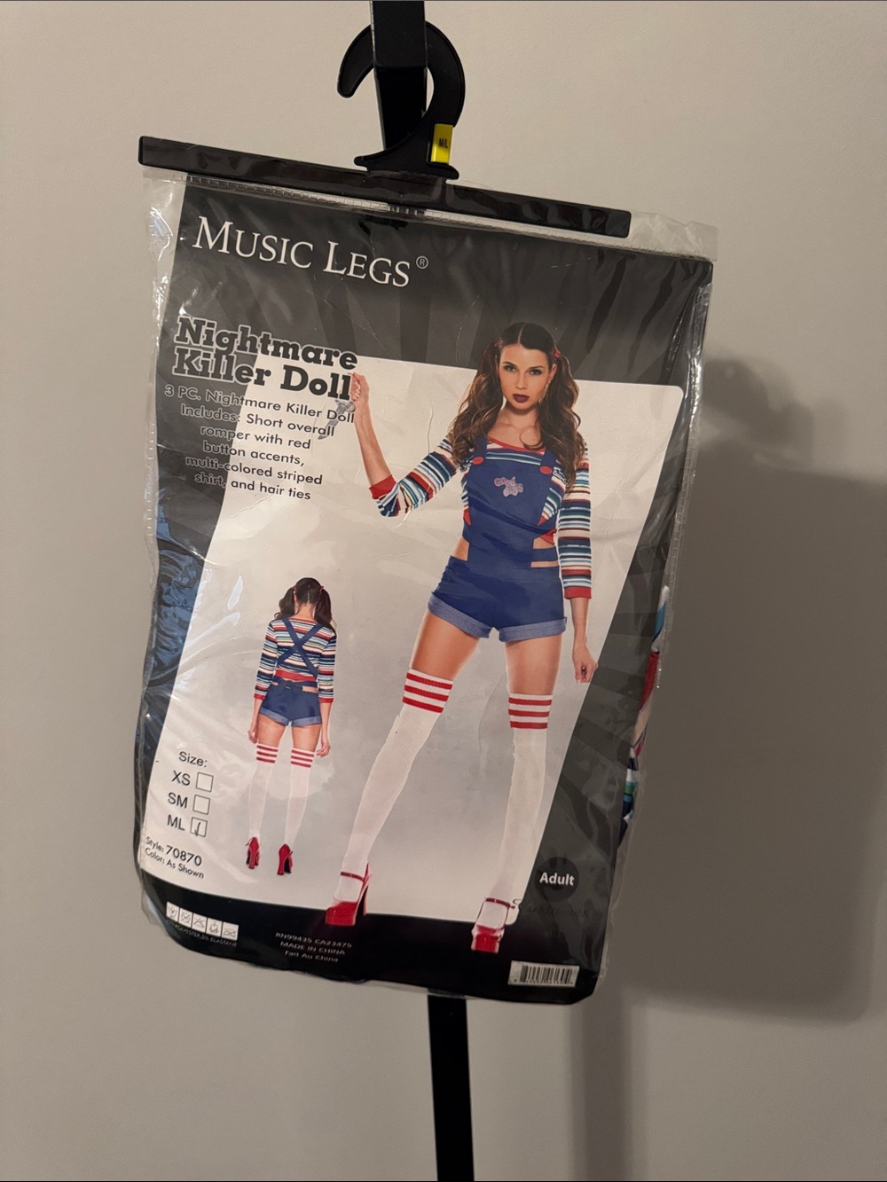 Music Legs Killer Doll Chucky Costume Halloween Fancy Dress. Med/Lg. New in bag